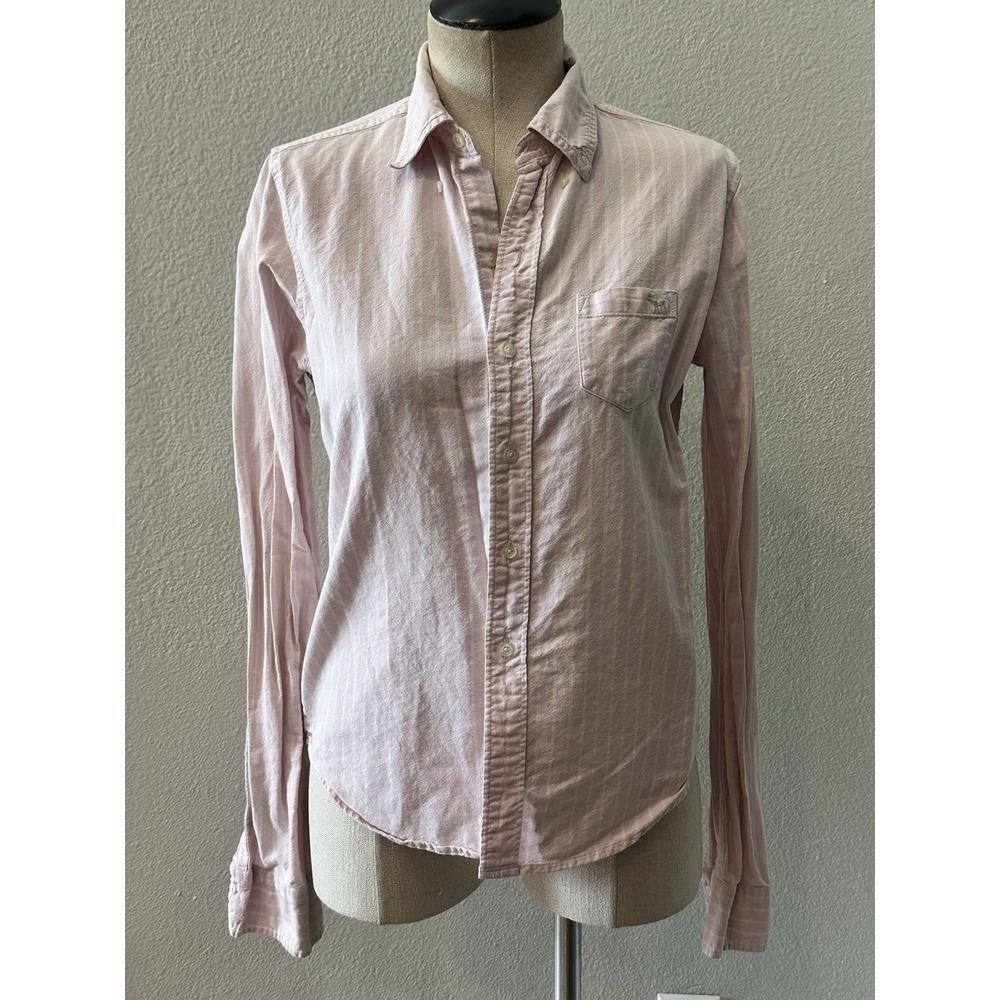 Abercrombie Womens M Pink White Stripe Button Down Shirt 100% Cotton Preppy